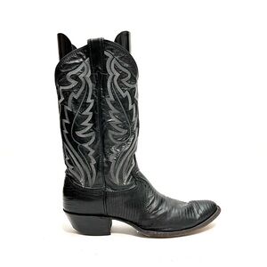 Vintage 1990s women’s black reptile leather pull on western style cowboy boots